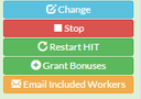 Screenshot of TurkPrime's dashboard showing the 'Email Included Workers' button that allows researchers to notify qualified workers about follow-up studies