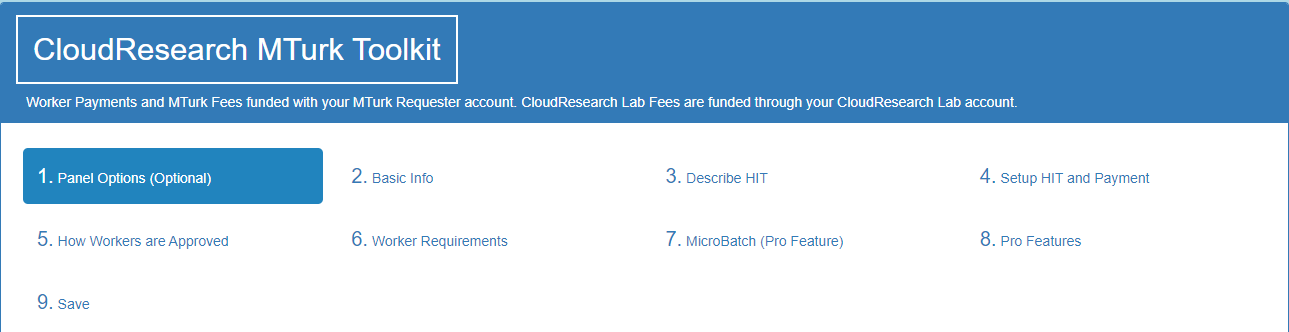 Screenshot of MTurk Toolkit interface showing the Panel Options tab for demographic targeting