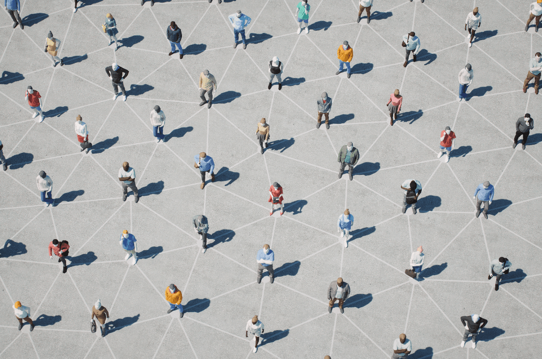 Digital illustration showing demographic data analysis with graphs and human silhouettes, representing CloudResearch's study of MTurk participant demographics during the COVID-19 pandemic year