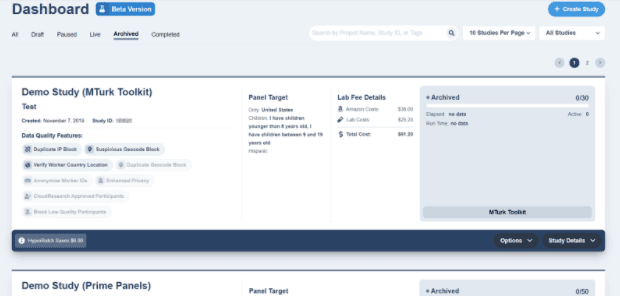 Screenshot of the new CloudResearch dashboard with updated design