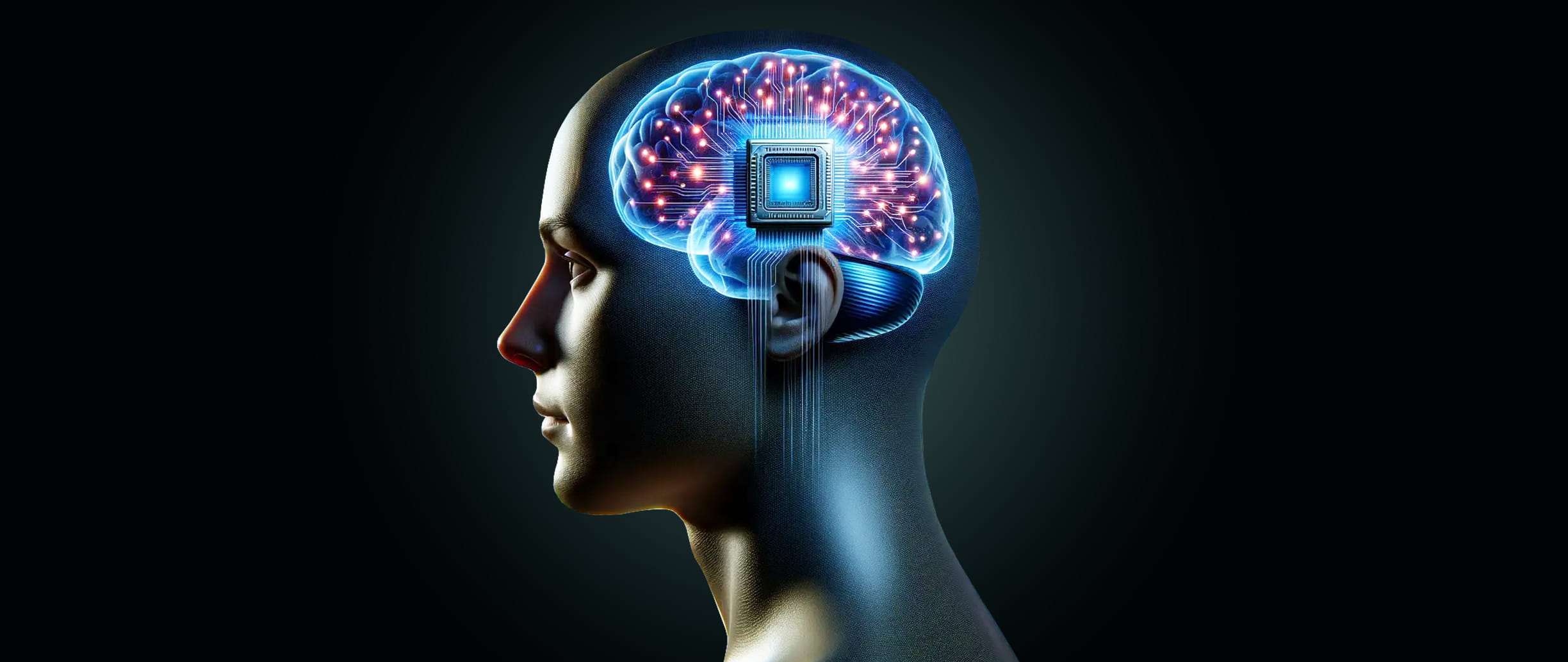 Futuristic visualization of a human brain with digital neural connections, representing the fictional Engage-Link neural interface (April Fools post)