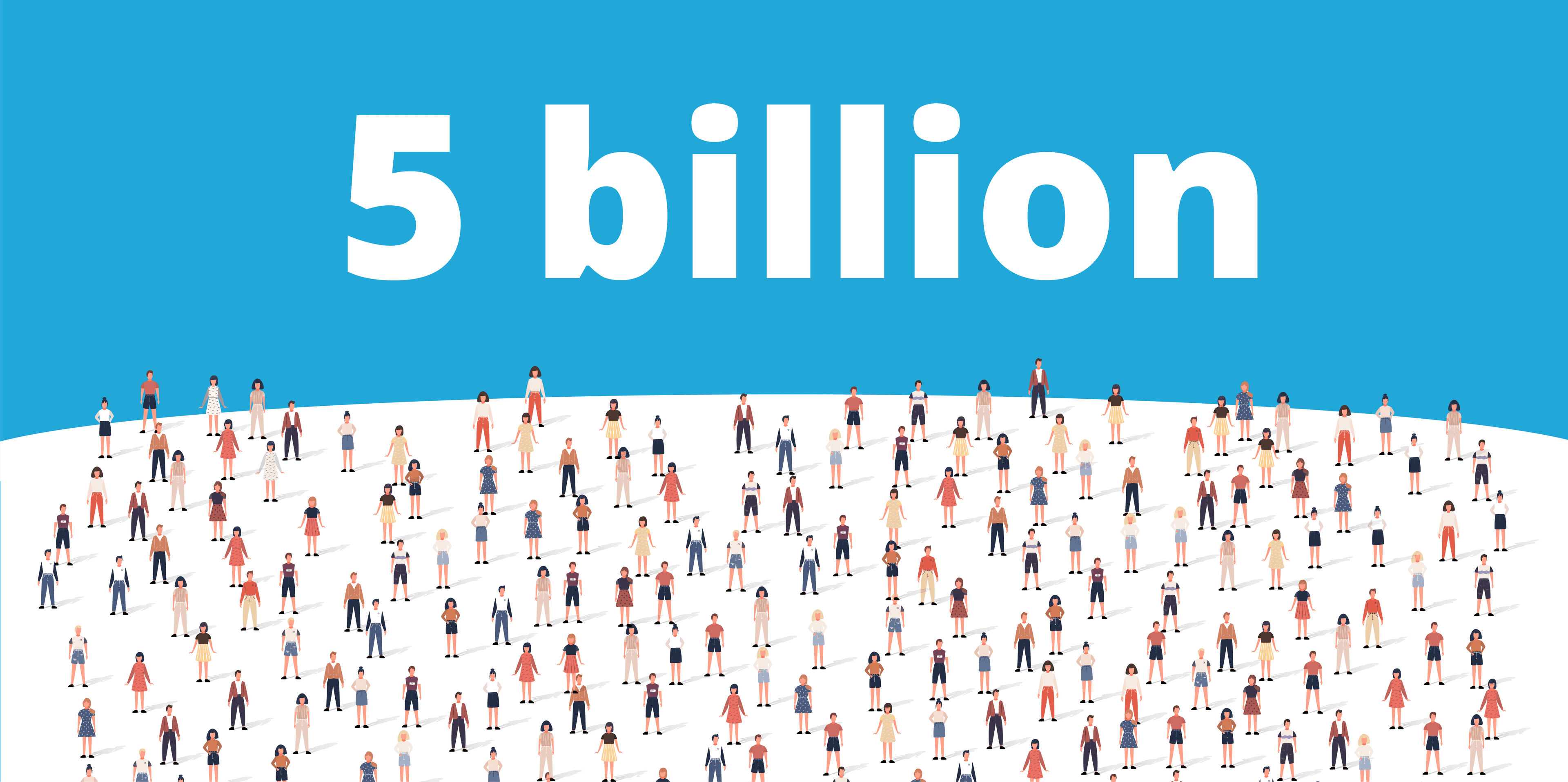 Infographic showing '5 billion' in large white text on cyan background with illustrated diverse people below, representing the approximately 5 billion online surveys completed annually through market research panels