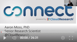 Video thumbnail for CloudResearch Connect tutorial showing the platform interface with dashboard and study creation tools