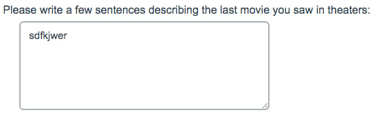 Example of poor-quality open-ended responses that could be grounds for rejection, showing gibberish or off-topic answers that don't follow instructions