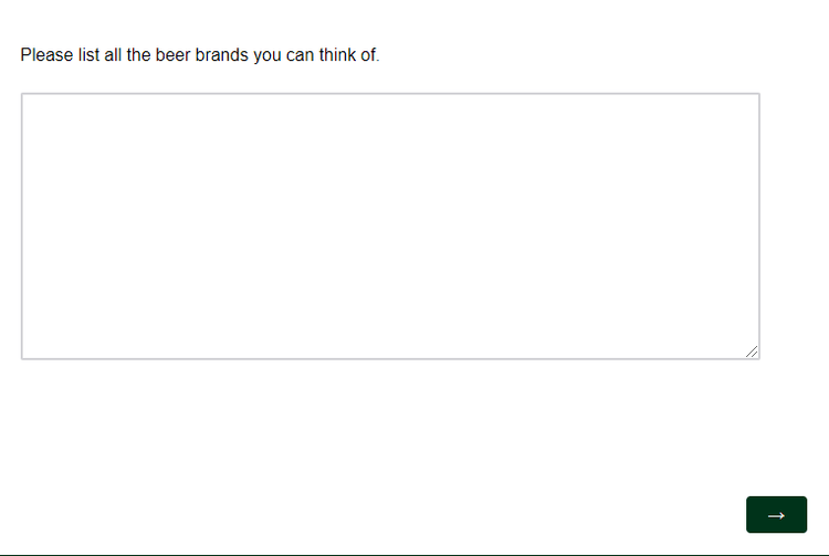 Example of an unaided recall survey question asking respondents to list beer brands they can think of without prompting