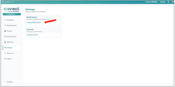 Connect Settings sidebar with Manage Notifications option highlighted