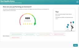 Connect quality score display showing score breakdown and tips to improve