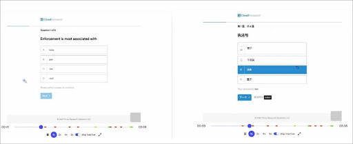 Screenshot of SENTRY event streamer catching a participant translating survey questions from English to Chinese