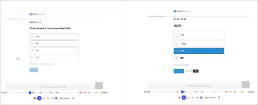 Screenshot of SENTRY event streamer catching a participant translating survey questions from English to Chinese
