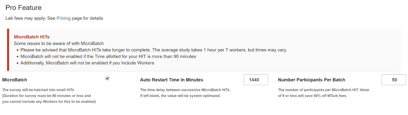 A screenshot of the Pro Features and MicroBatch