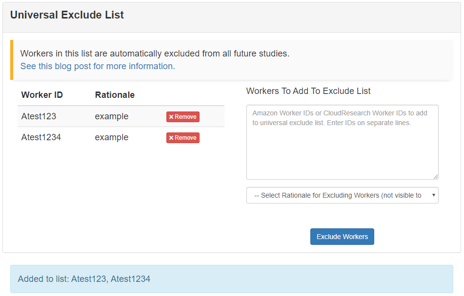 Universal Exclude List Feature