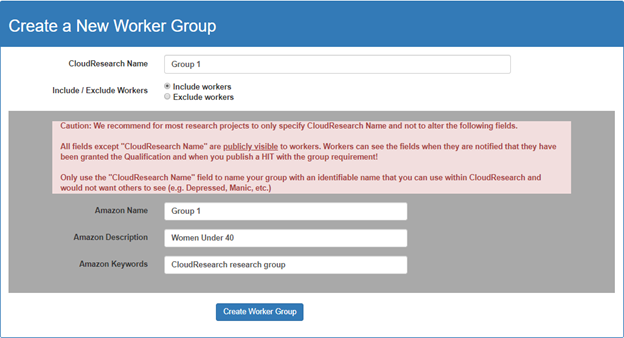 Create a New Worker Group window