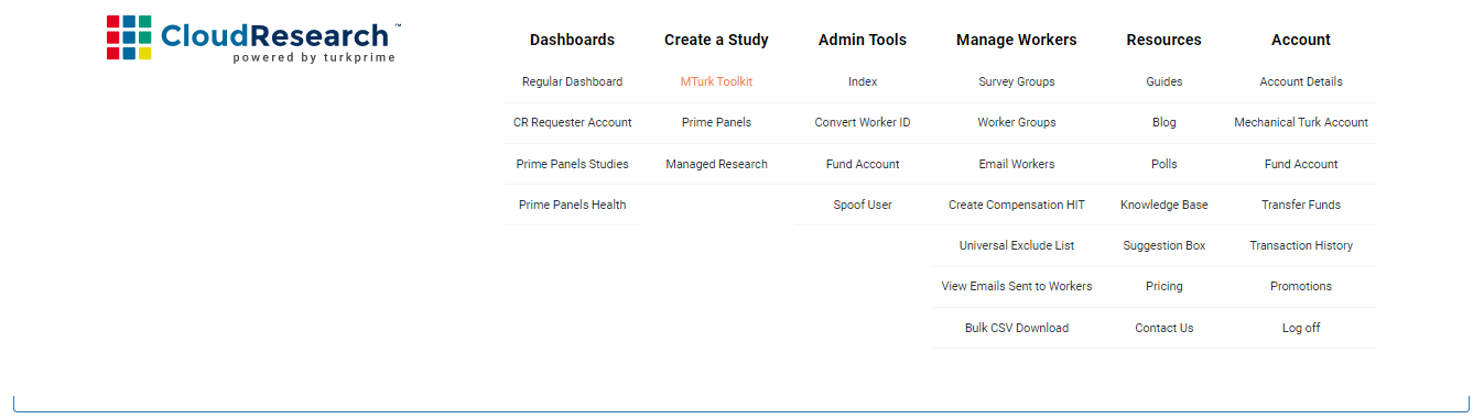 TurkPrime's Create a Study navigation menu