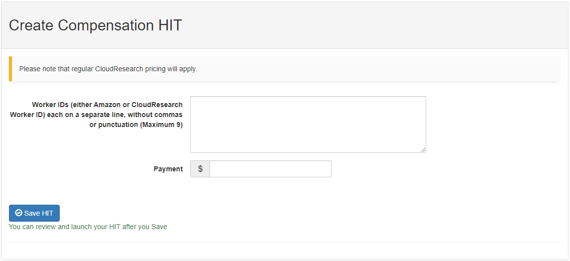 Create Compensation HIT page on TurkPrime
