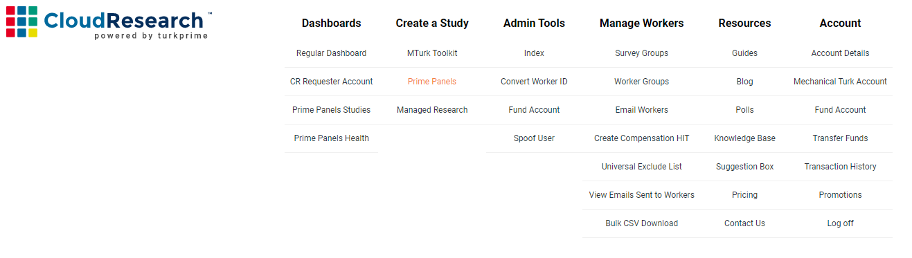Access Prime Panels by going to Create a Study Menu on TurkPrime